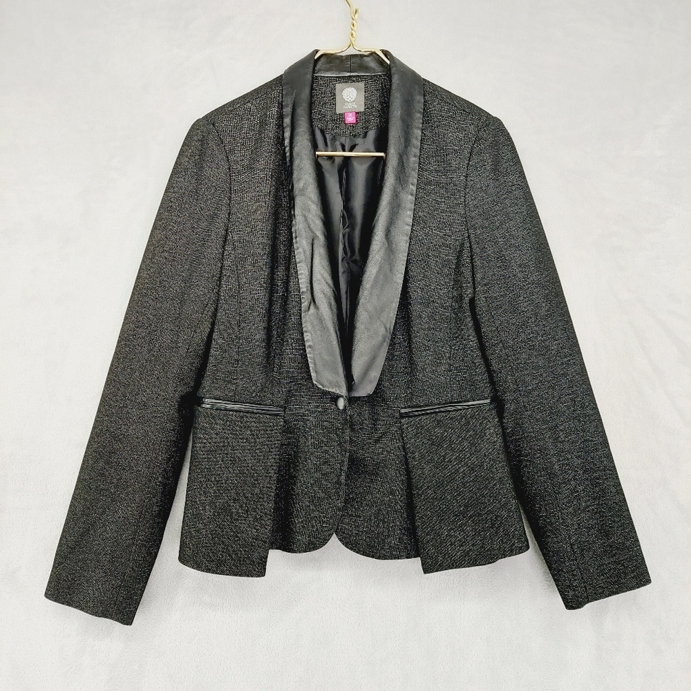 Vince Camuto Womens Blk/Silver With Faux Leather Tailored Jacket P5288